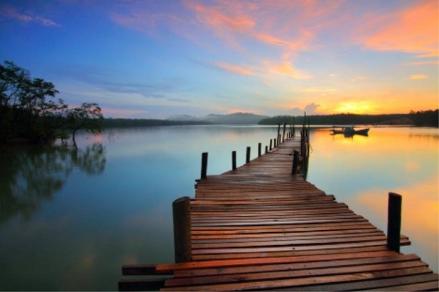 Beautiful sunset view on the dock on a lake in Minnesota