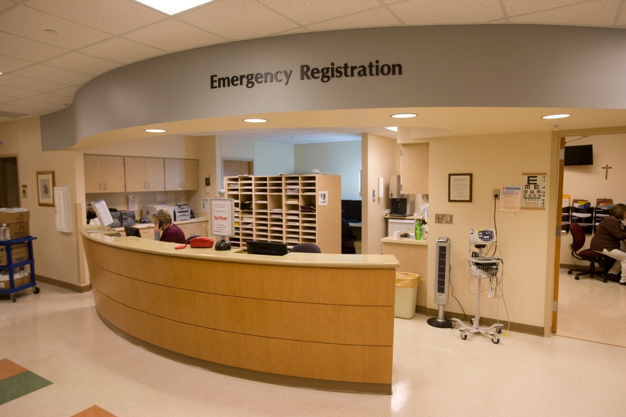 Emergency registration desk inside CHI St. Francis emergency room
